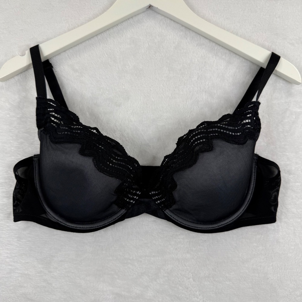 Paramour Black Lace Trim‎ Mesh Underwire Bra 38C Style 135072 Adjustable Straps